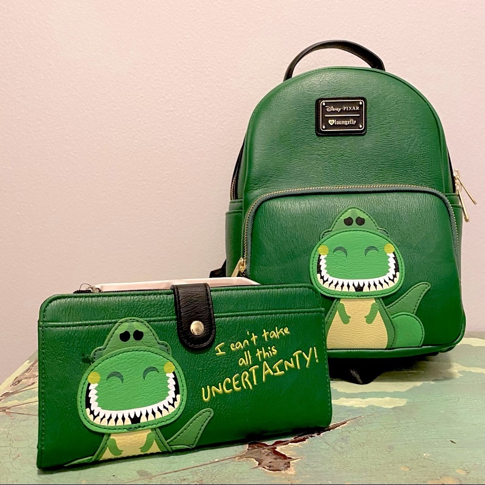 Loungefly Green Dinosaur Backpack and Wallet Set